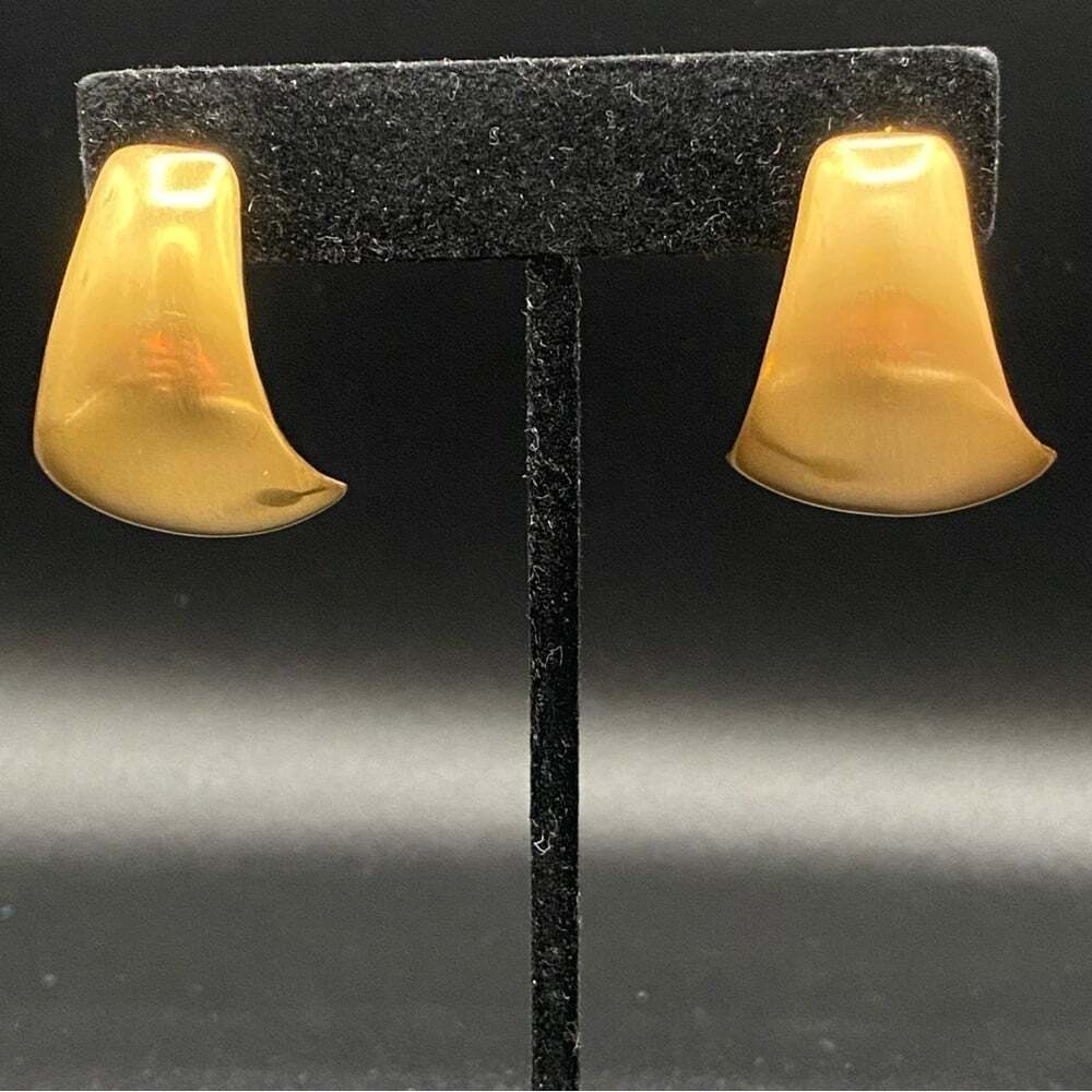 AK Signed Retro 80s Glam Statement Earrings in Brushed Gold Tone - Pierced